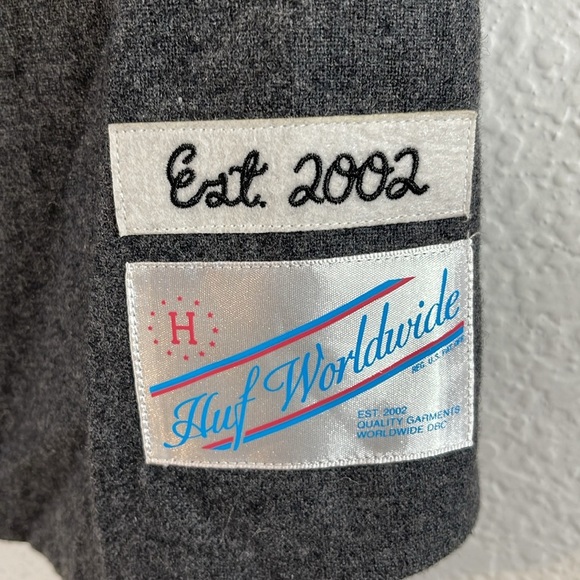 HUF Worldwide Baseball Jersey Size Medium Mens Gray Wool Blend Black Panther - Picture 4 of 9